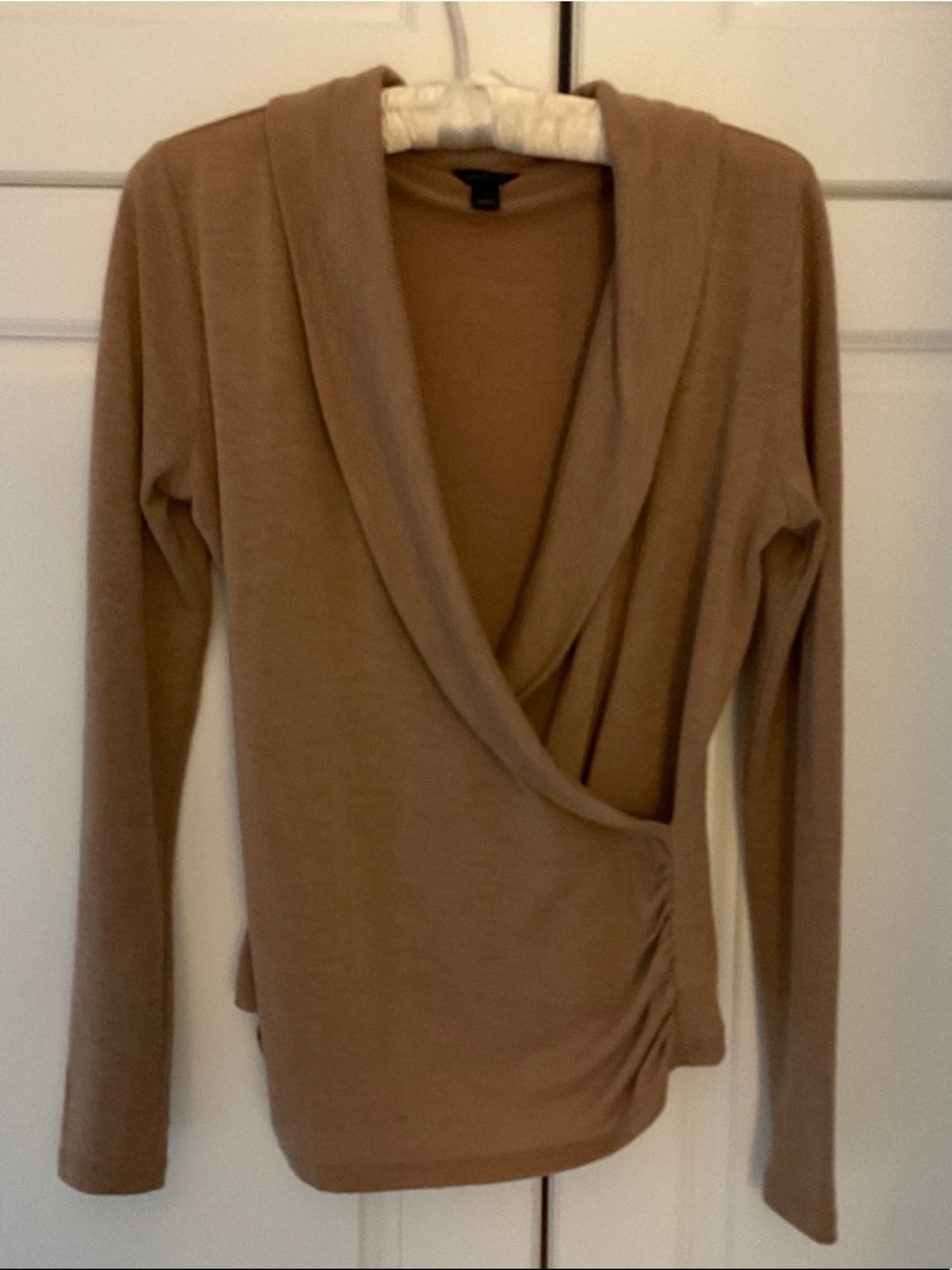 Ann Taylor Tan Wrap-Front Long Sleeve Top